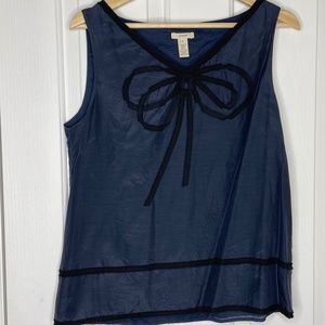 J.CREW navy blue silk top with black trim